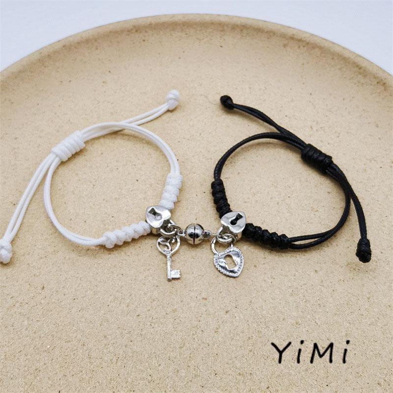 [mo] Vòng Tay Đính Đá Khóa Nam Châm Hình Trái Tim Đơn Giản Bằng Sắt Cho Cặp Đôi Bạn Gái