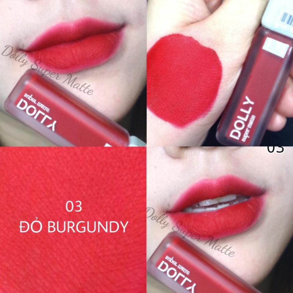[03 Đỏ BURGUNDY] Son Kem Lì Dolly Super Matte Không Chì Màu Đỏ BURGUNDY Tách Sét | BigBuy360 - bigbuy360.vn