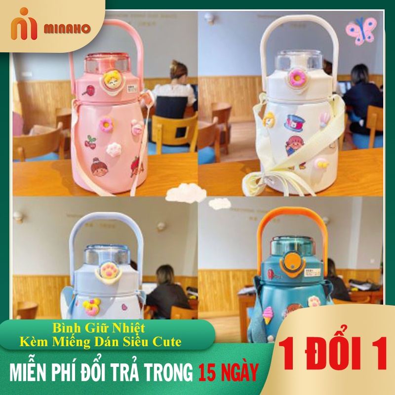 Bình nước giữ nhiệt Ulike 1000ml Minaho,bình giữ nhiệt lock lock inox 304,bình giữ nhiệt 12h có ống hút kèm Sticker