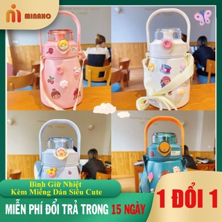 Bình nước giữ nhiệt Ulike 1000ml Minaho,bình giữ nhiệt lock lock inox 304,bình giữ nhiệt 12h có ống hút kèm Sticker