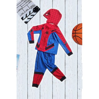 Bộ quần áo siêu nhân Người Nhện Spider-Man dài tay in nhũ xanh đỏ- tặng mặt nạ