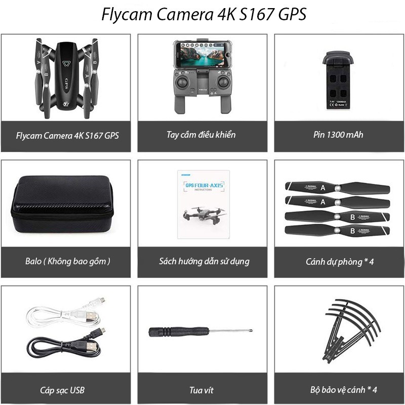 Flycam, Máy bay camera 4k flycam mini giá rẻ điều khiển từ xa quay phim, chụp ảnh, chống rung kết nối wifi - dòng S167