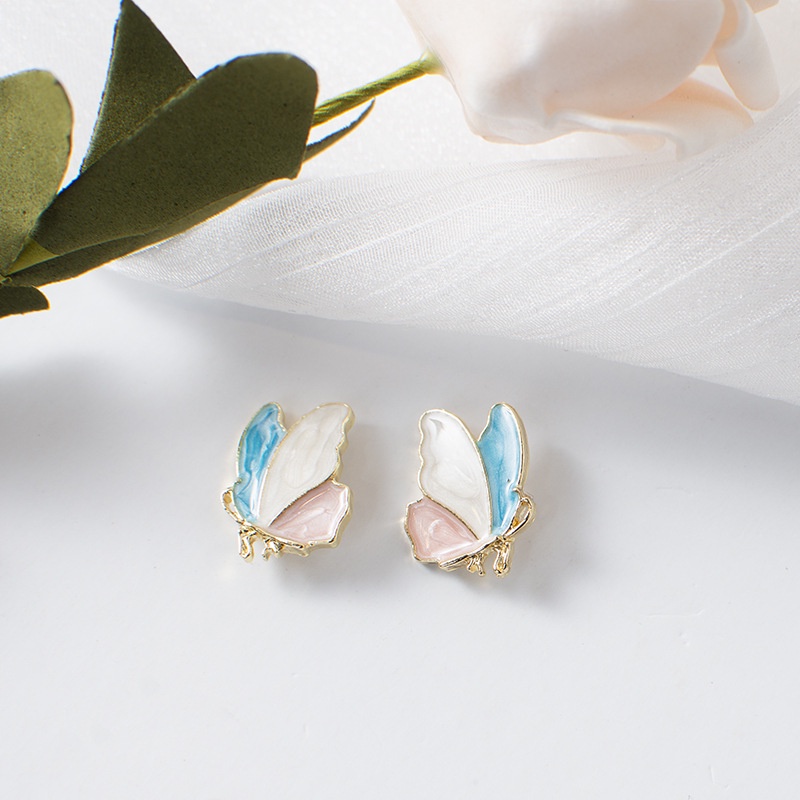 Bông Tai Mạ Bạc 925 Hình Bướm Nhiều Màu Phong Cách Hàn Quốc