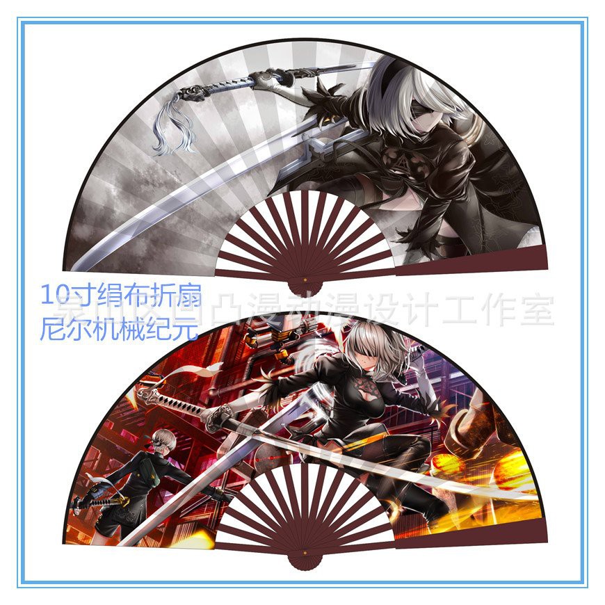 [Voucher &amp; Dịch vụ]  Quạt Gấp Vải Lụa Họa Tiết Anime, Quạt Gấp Cầm Tay 10 Inch Phong Cách Mới