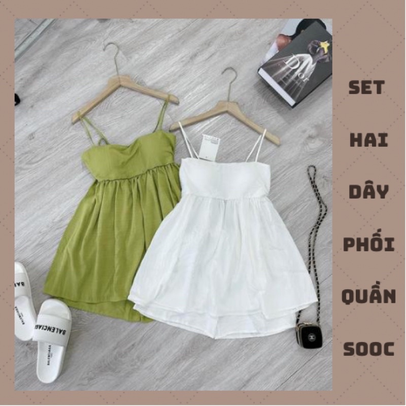 Bộ 2 Dây Dáng Babydoll Có Đệm Ngực Phối Quần Sooc