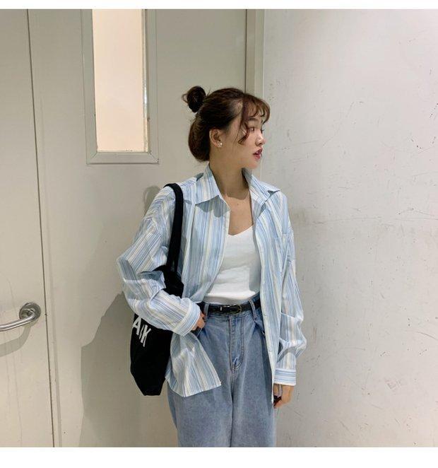 Áo Sơ Mi Dài Tay Kẻ Sọc Màu Xanh Trắng 39 D1574