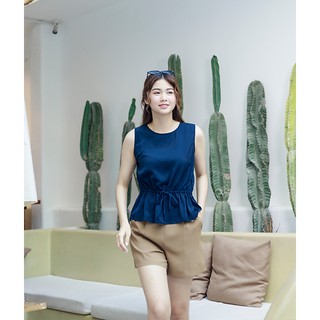 [Mã FASHIONMALLT4 giảm 15% đơn 150k] Áo kiểu nữ Callia Suri top cổ tròn (Xanh đen)