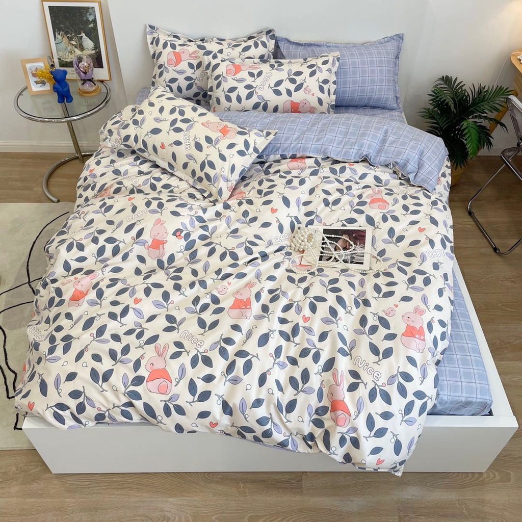 Bộ Chăn Ga Gối Chần Bông  Cây Hoa Xanh Mát Cotton M2*2M-M4*2M- M6*2M-M8*2M