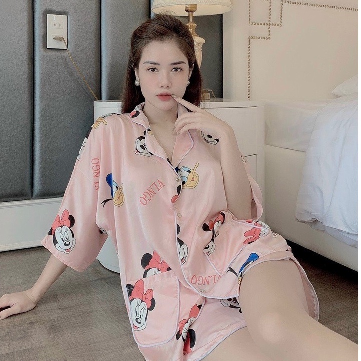 Pijama - Bộ Lụa Áo Cộc Quần Đùi Chất Liệu SaTin Cánh Dơi Form Dưới 60kg | BigBuy360 - bigbuy360.vn