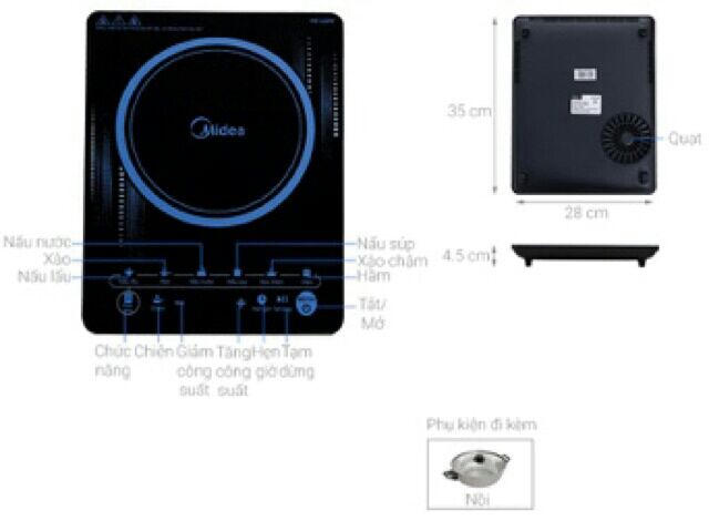 [Mã 159ELSALE hoàn 7% đơn 300K] BẾP ĐIỆN TỪ MIDEA MI -T2117DC