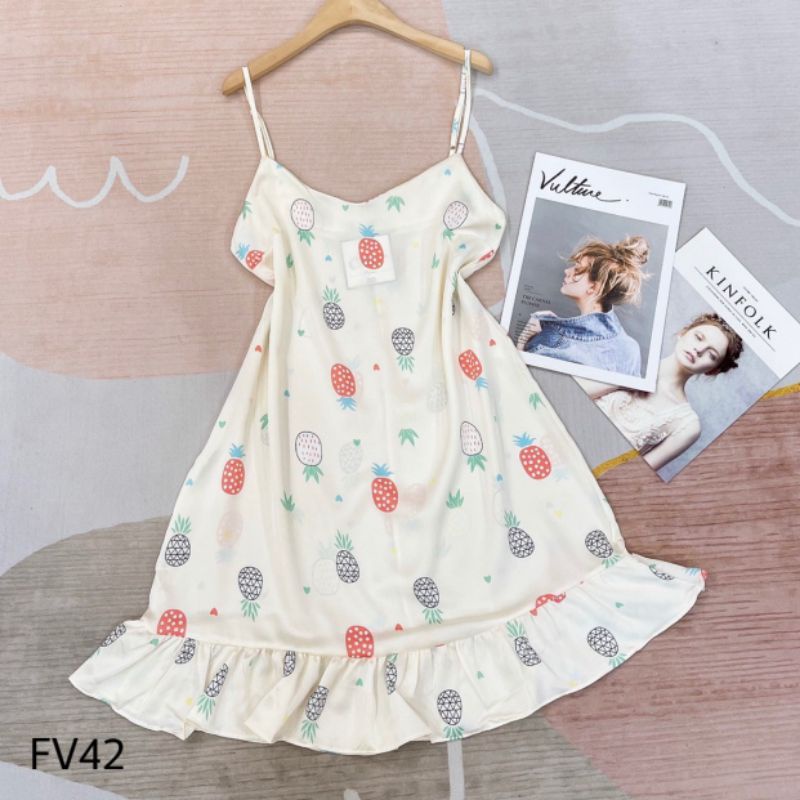 Đầm Ngủ 2 Dây Lụa Satin mềm mịn mát in hình siêu cute (nhiều mẫu)