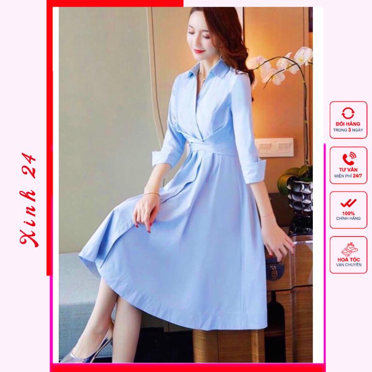 Đầm Váy Xanh Cột Chéo Eo (kèm hình thật) | BigBuy360 - bigbuy360.vn