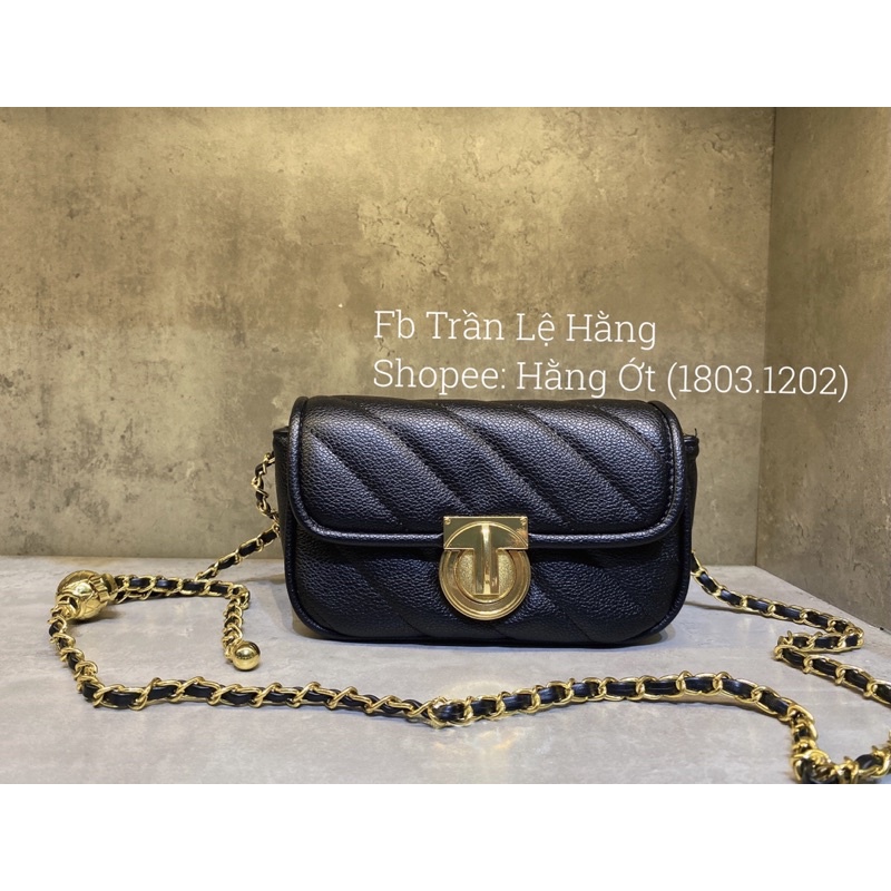 Túi vân chéo khoá dọc size mini 18cm ko hộp Đen &amp; Nâu