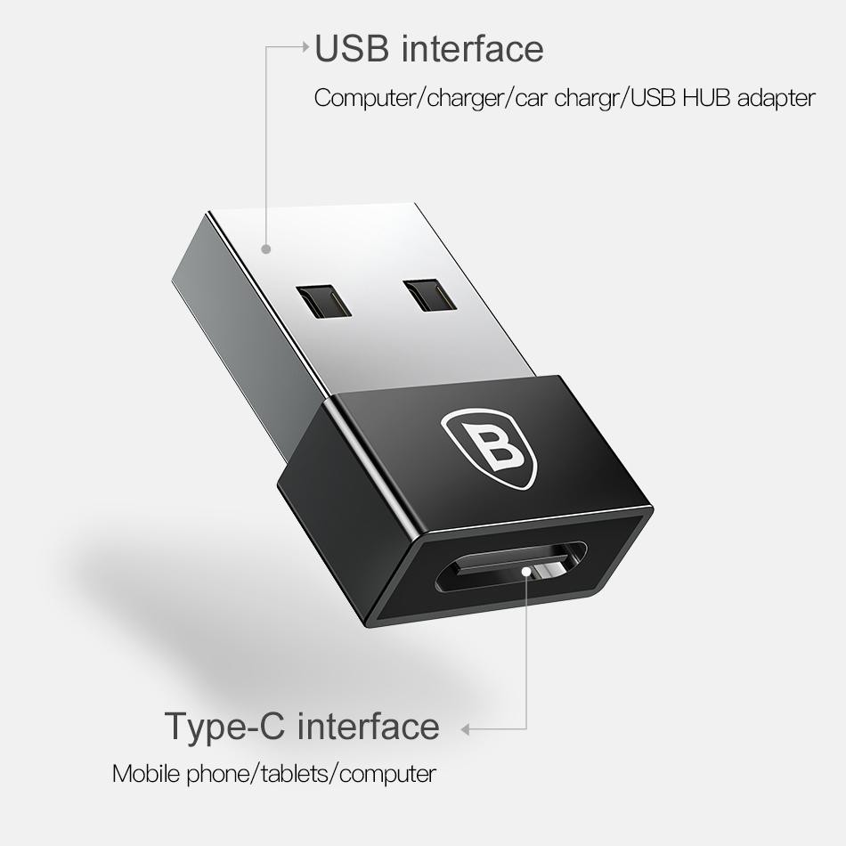 Đầu chuyển adapter USB otg Type A sang USB Type C tốc độ cao Baseus