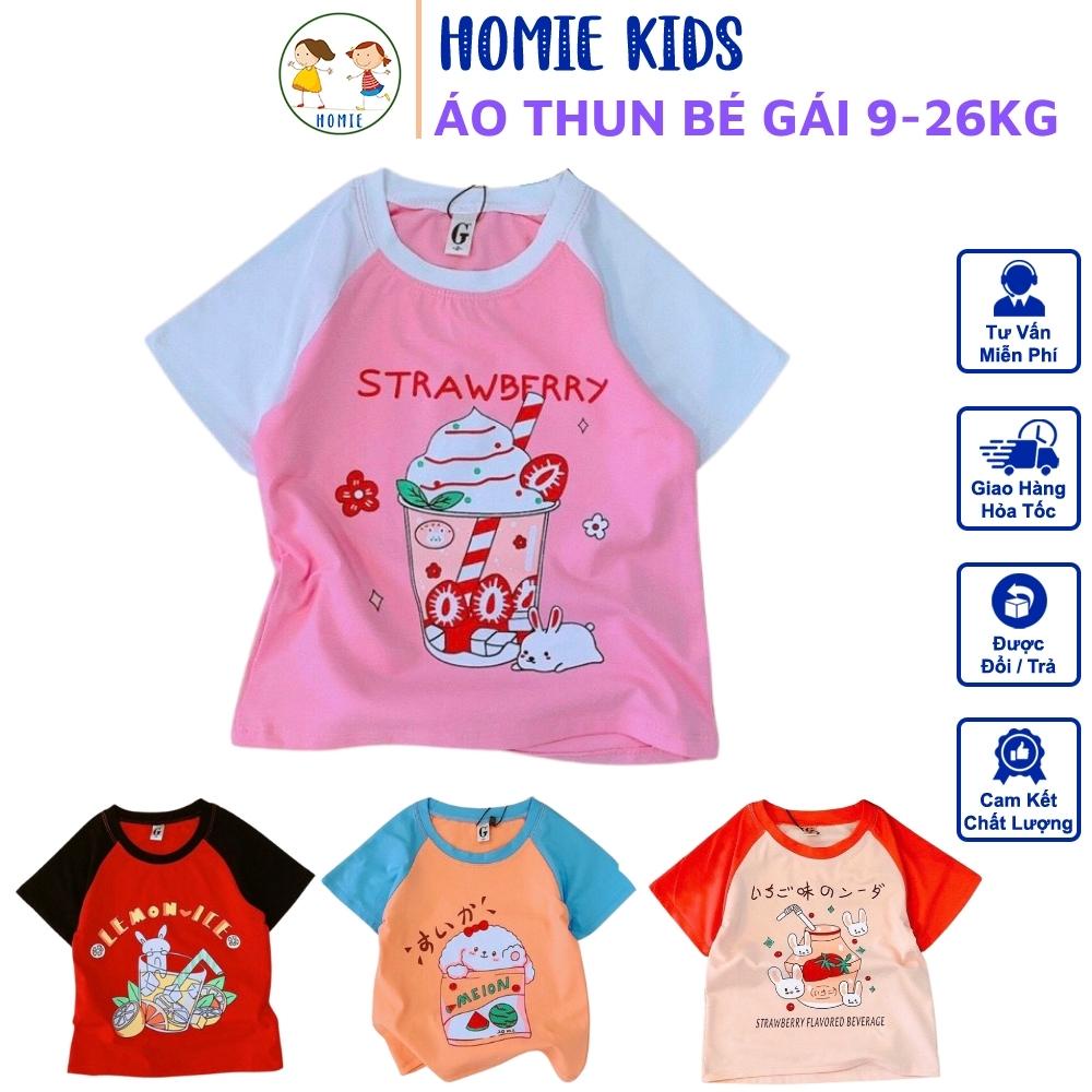 Áo Thun Bé Gái 9-26 Kg Áo Phông Cộc Tay Hàn Quốc Cho Bé Gái 1-6 Tuổi Cotton Chính Phẩm Mềm Mịn Mát Homie Kids