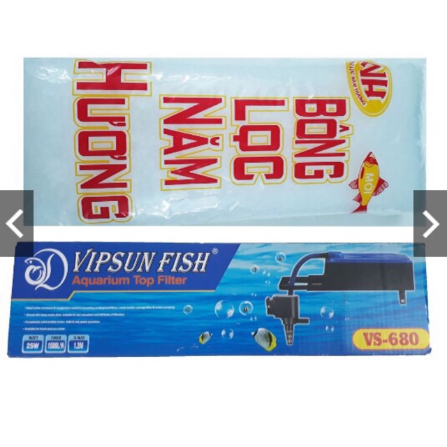 Máy Bơm Máng Lọc Nước Hồ Cá Vipsun VS 680 &amp; Bông Lọc