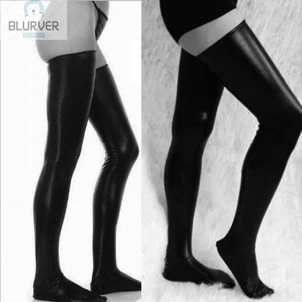 BLURVER~Socks Clubwear Footed Stockings Latex Leather One Size PU Party Thigh High#blueriver