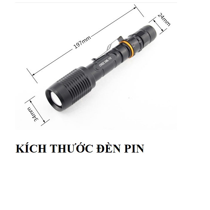 Đèn pin CREE XML-T6 siêu sáng tặng kèm 2 pin 3.7V 4800mAh và sạc đôi cho pin