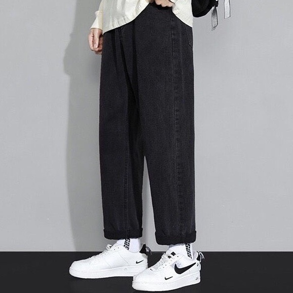 Quần jean baggy ống suông Pantoni, Quần jean nam trơn ống rộng nam/nữ
