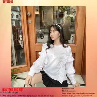 [Mã SUYSHD180 giảm 5% đơn 180K] Áo kiểu tay dài bèo nhún thân suystore [Ảnh thật][Hottrend]