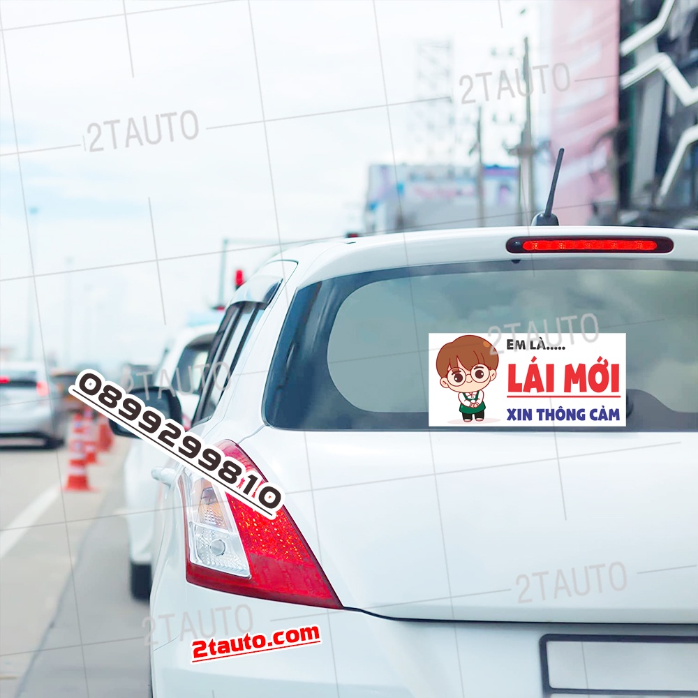 1 LOGO STICKER TEM DECAL DÁN XE LÁI MỚI XIN THÔNG CẢM MẪU NAM NỮ CUTE DỄ THƯƠNG - EM LÀ LÁI MỚI , TÙY CHỌN MẪU otofun