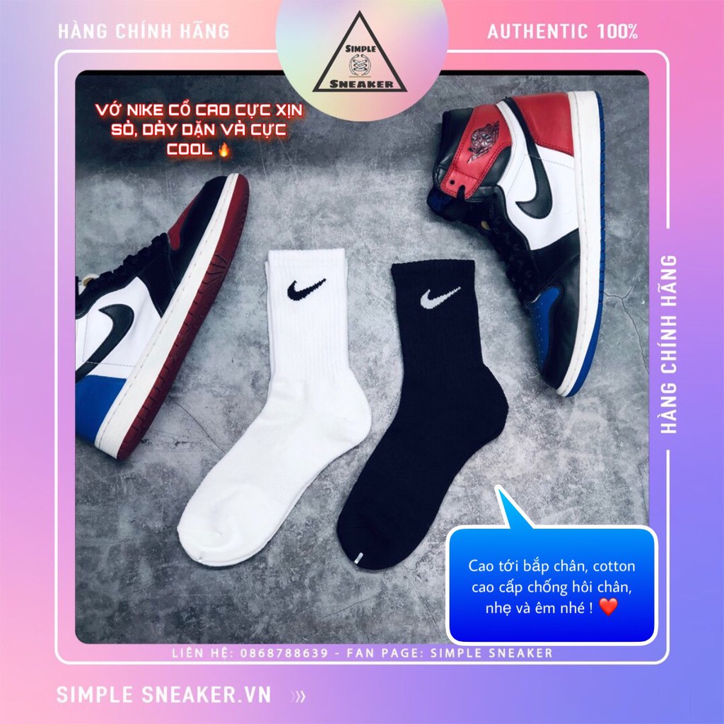 Tất Nike Cổ Cao FREESHIP Vớ Nam Nữ Unisex Chính Hãng- Tất Cao Cấp Nike Cổ Cao Dày Dặn Chống Hôi Chân - Đen Trắng