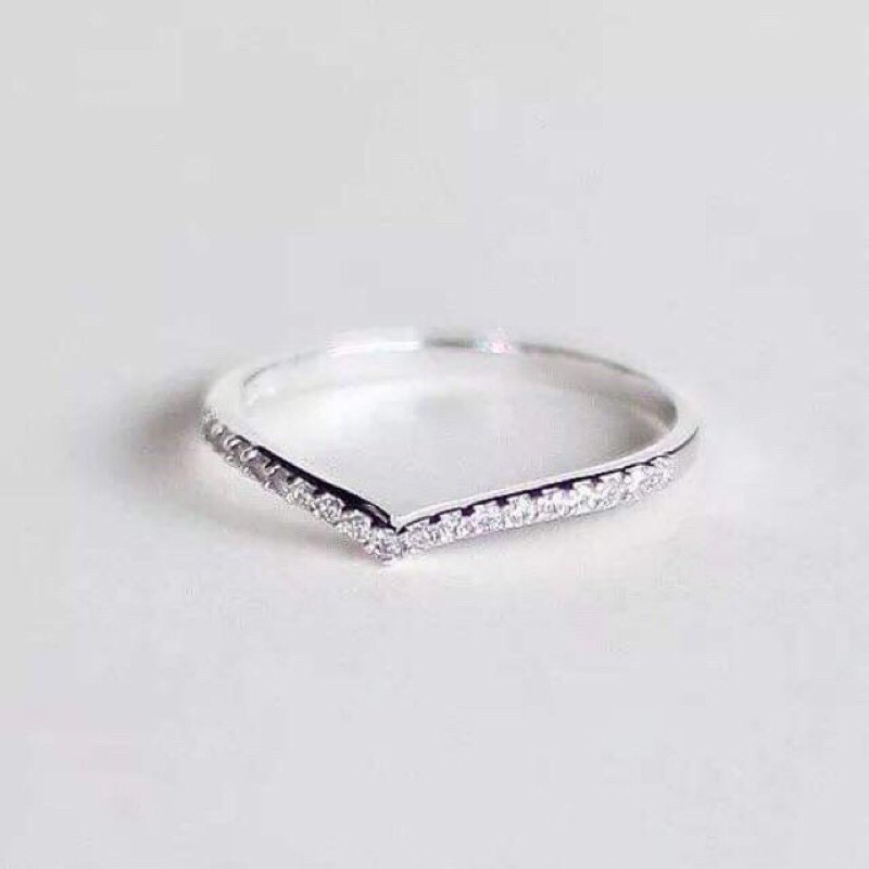 Nhẫn Bạc Ta S925 Đính Đá Cao Cấp CaoBac Silver V Đá Lấp Lánh Đơn Giản, Cá Tính Dành Tặng Riêng Cho Bạn GáI