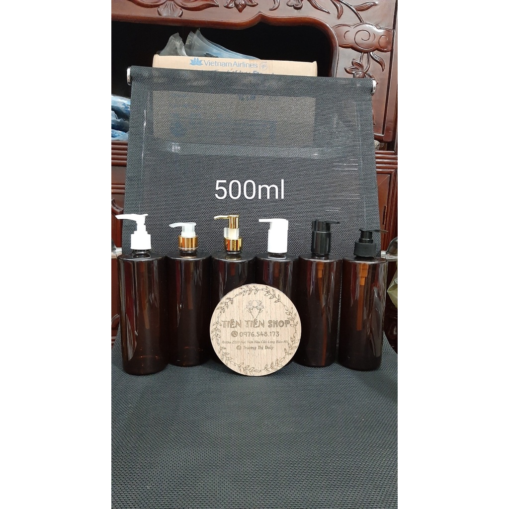 Chai nhựa pet nâu vai vuông 500ml vòi ấn