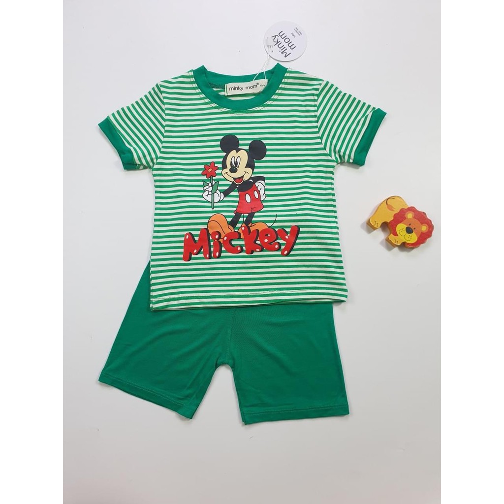 Bộ Cộc Tay thun lạnh in hình Dễ Thương Cho Bé áo kẻ