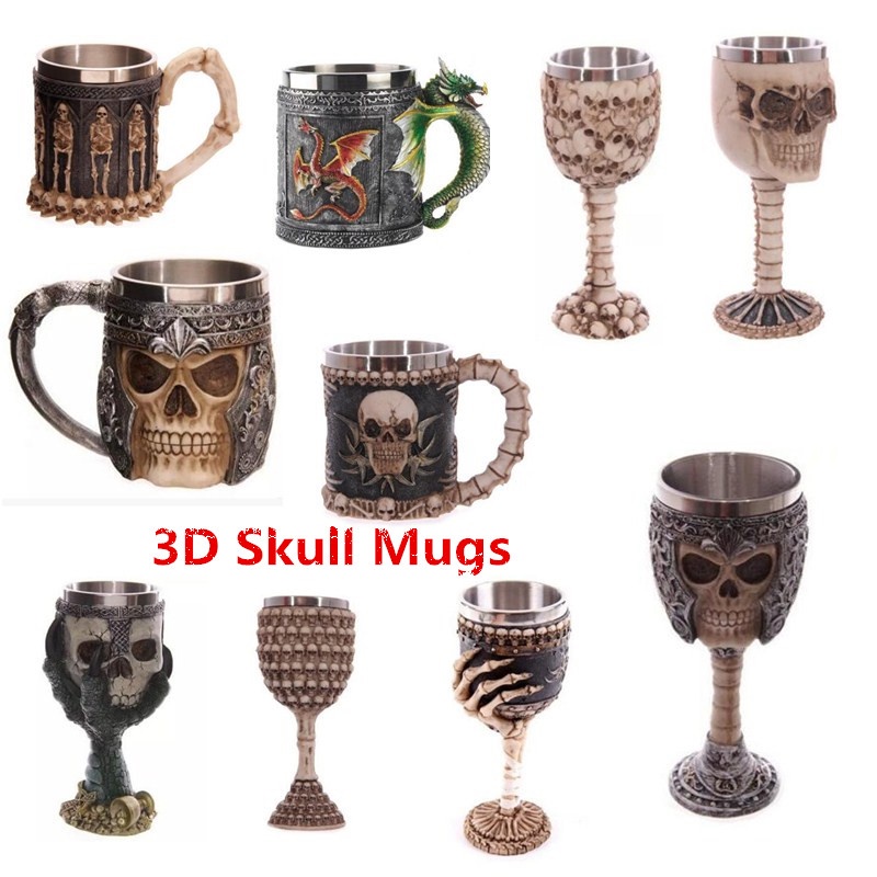 Ly Thủy Tinh Uống Rượu Bằng Thép Không Gỉ Hình Đầu Lâu / Móng Vuốt Rồng 3D Phong Cách Gothic Punk Làm Quà Tặ