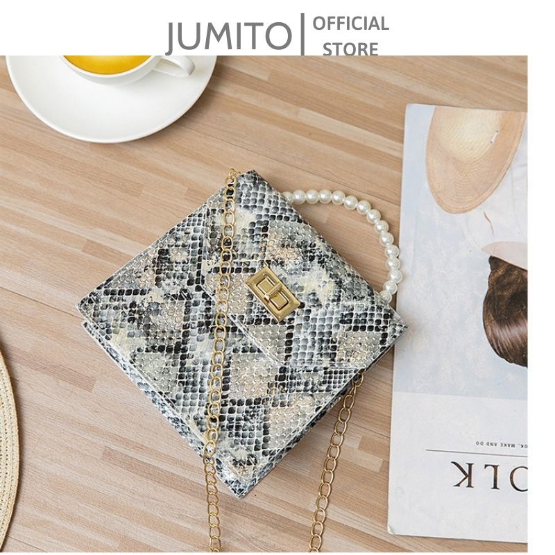 Túi xách nữ da rắn thời trang đeo chéo cầm tay dây ngọc hot hit 2022 JUMITO SA1095