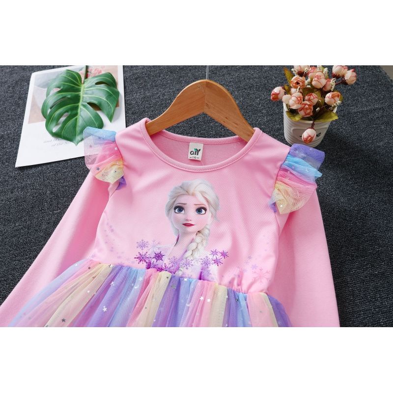 Đầm Công Chúa Elsa Tay Dài Thiết Kế Mới Xinh Xắn Cho Bé Gái Từ 3-11 Tuổi