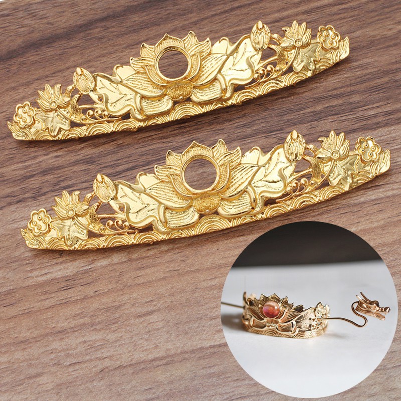 1 phiến đúc họa tiết hoa sen làm kim quan 29*118mm nguyên liệu làm trâm làm trang sức cổ trang