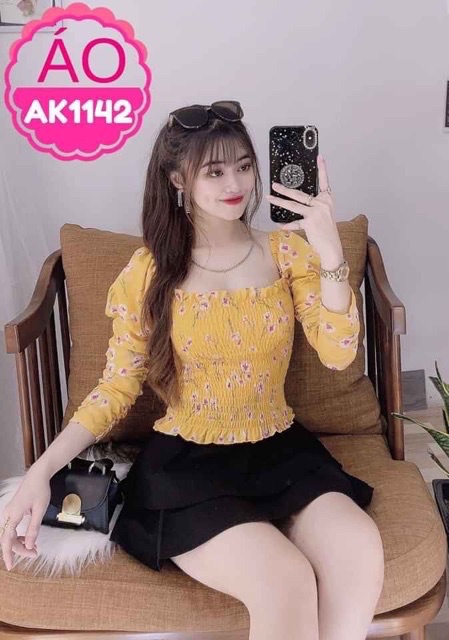 Áo kiểu nhúng tay dài siêu xinh - ẢNH THẬT 100%