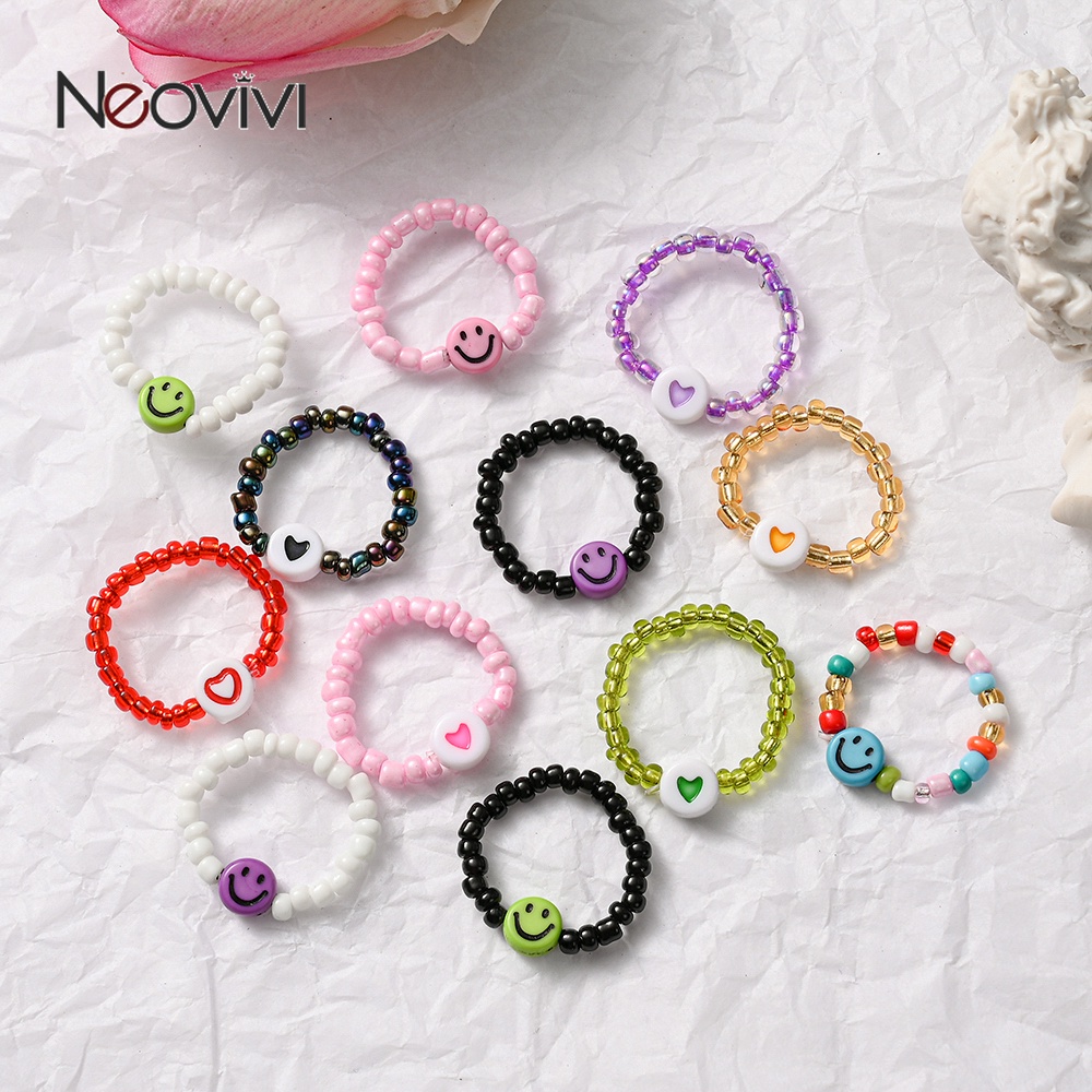 Nhẫn Đính Hạt Nhựa Acrylic Hình Trái Tim Mặt Cười Dễ Thương Thời Trang Dự Tiệc Cho Bạn Gái