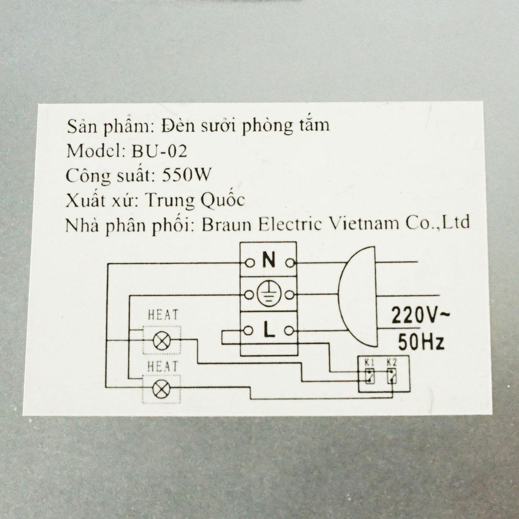 Đèn sưởi nhà tắm Braun 2 bóng BU02 công nghệ Đức đèn hồng ngoại tiết kiệm điện