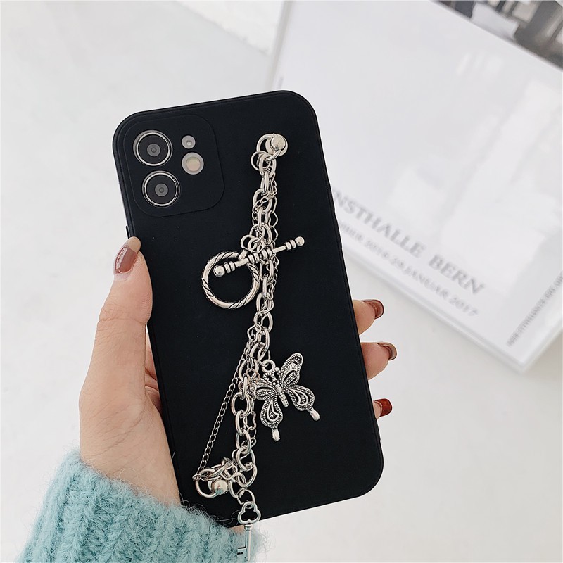 Ốp Điện Thoại Tpu Họa Tiết Bươm Bướm Phối Dây Xích Cho Iphone 12 11 Pro Xs Max Xr 7 8 Plus Se2 | BigBuy360 - bigbuy360.vn