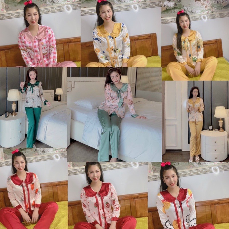 [ Mã WASTRUN4 giảm 10% tối đa 30K đơn 99K] Đồ Bộ Pijama Satin Lụa Hình Tay Dài Quần Dài