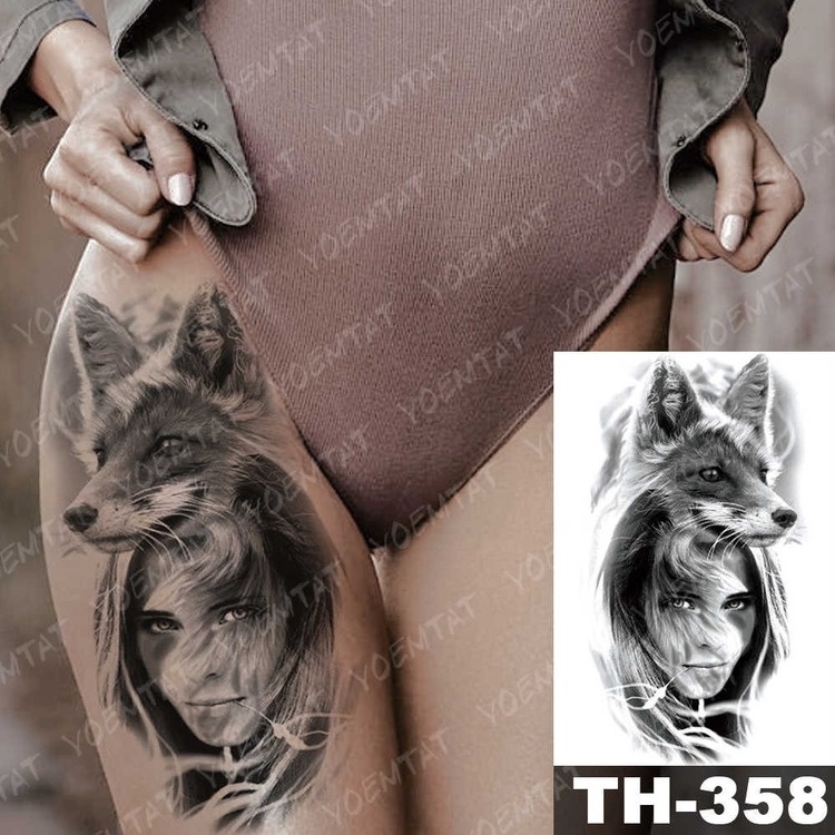 (Hàng Mới Về) Hình Xăm Dán Tạm Thời Chống Thấm Nước Họa Tiết Mặt Trăng / Cây / Sói / Con Cáo Độc Đáo