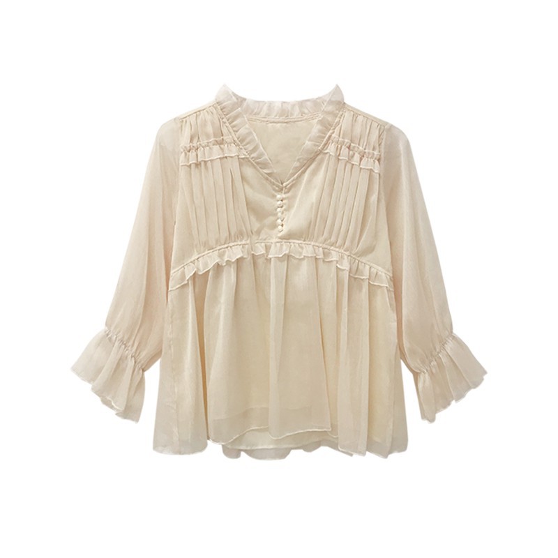 Áo Voan Dài Tay Với Thiết Kế Cổ Chữ V Xinh Xắn Dành Cho Nữ