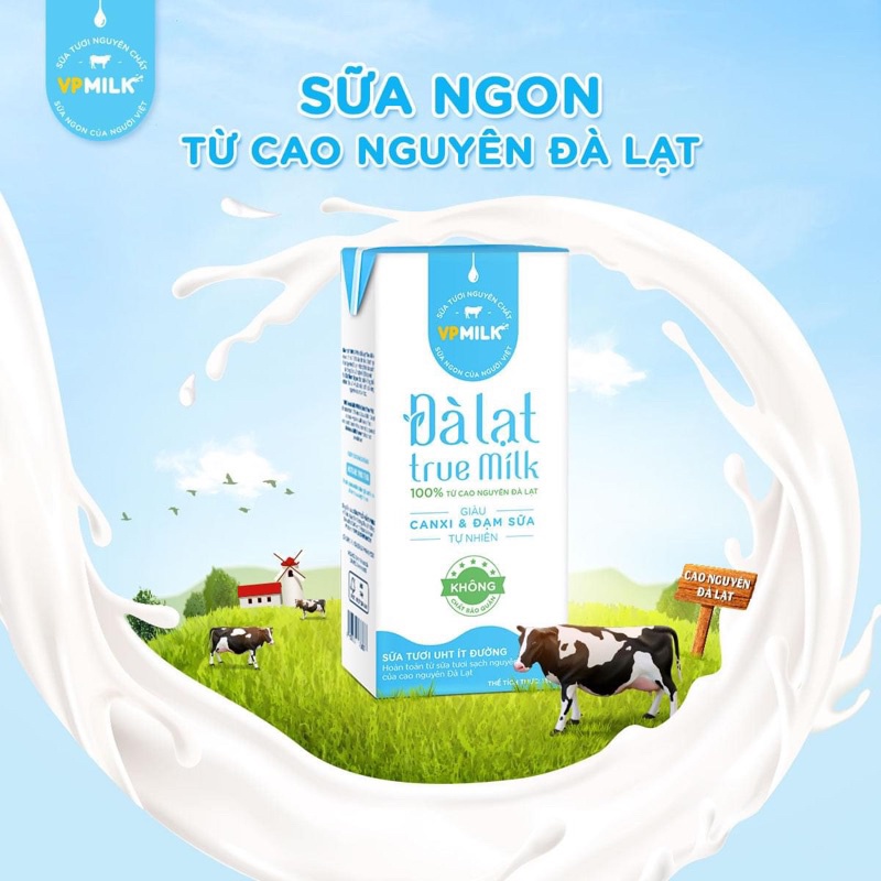 Thùng 48 hộp Sữa Tươi Đà Lạt True MilK ít đường 110ml/ 180ml