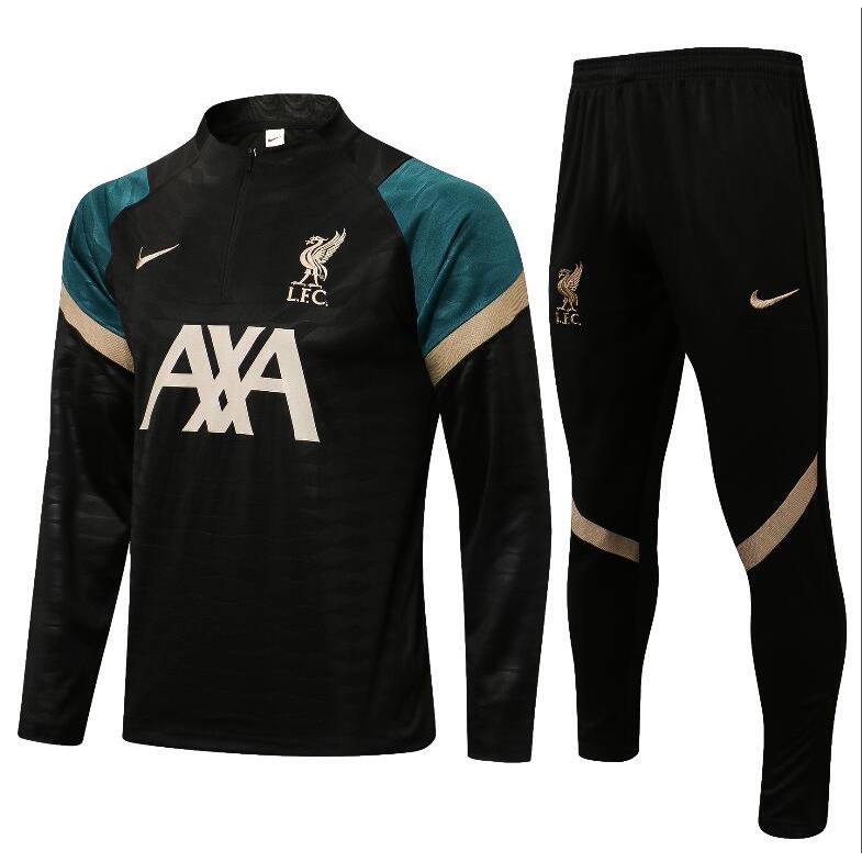 Bộ Đồ Thể Thao Đá Bóng Dài Tay Màu Đen Có Khóa Kéo Size 21-22 LFC Thời Trang Cho Nam