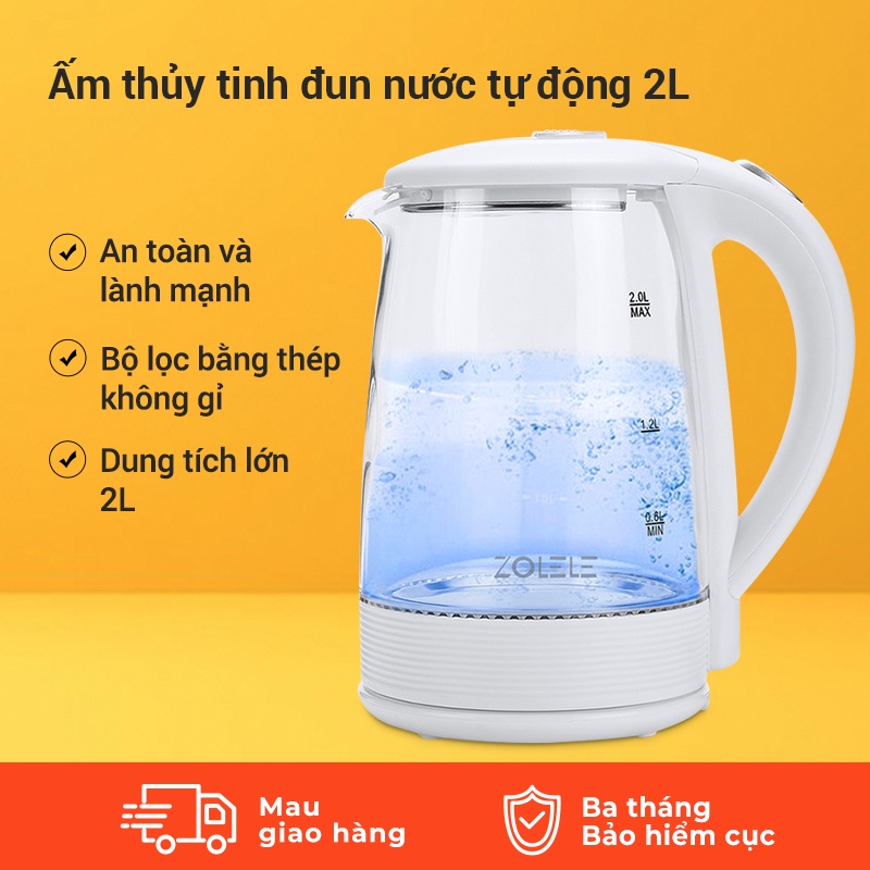 ZOLELE ZH101-2L-1500W Ấm đun nước tự động bằng thủy tinh dung tích lớn cách nhiệt thông minh