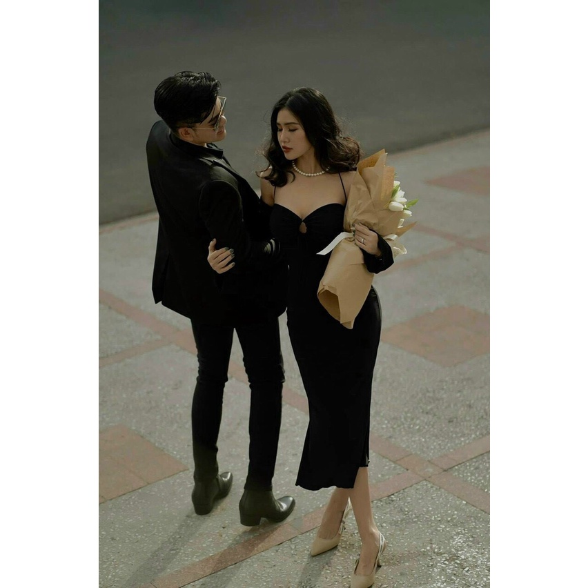 Đầm yếm tay dài trễ vai khoét ngực có mút chất thun gân siêu hot hit