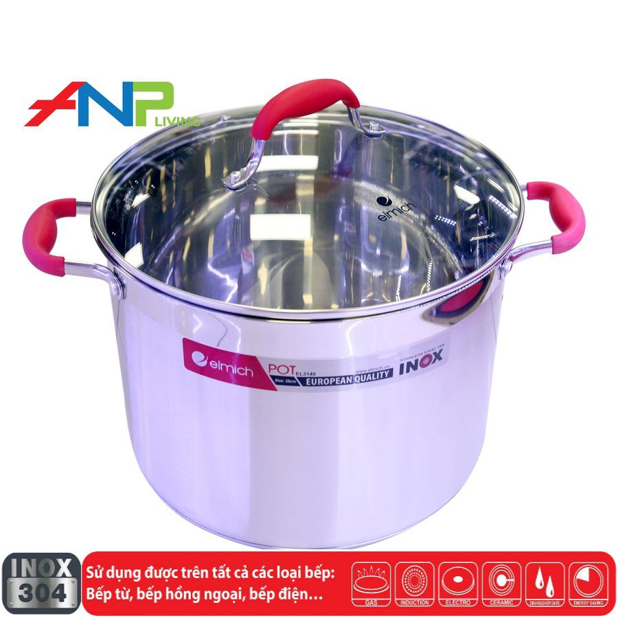 Nồi Luộc Gà Inox 304 5 lớp Đáy Từ ELMICH El314028cm /EL3141 30cm