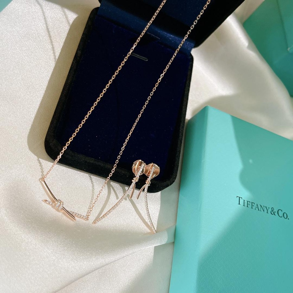 Bộ Vòng cổ Và Bông Tai Mạ Vàng Hồng 18K Đính Đá Kim Cương Nhân Tạo