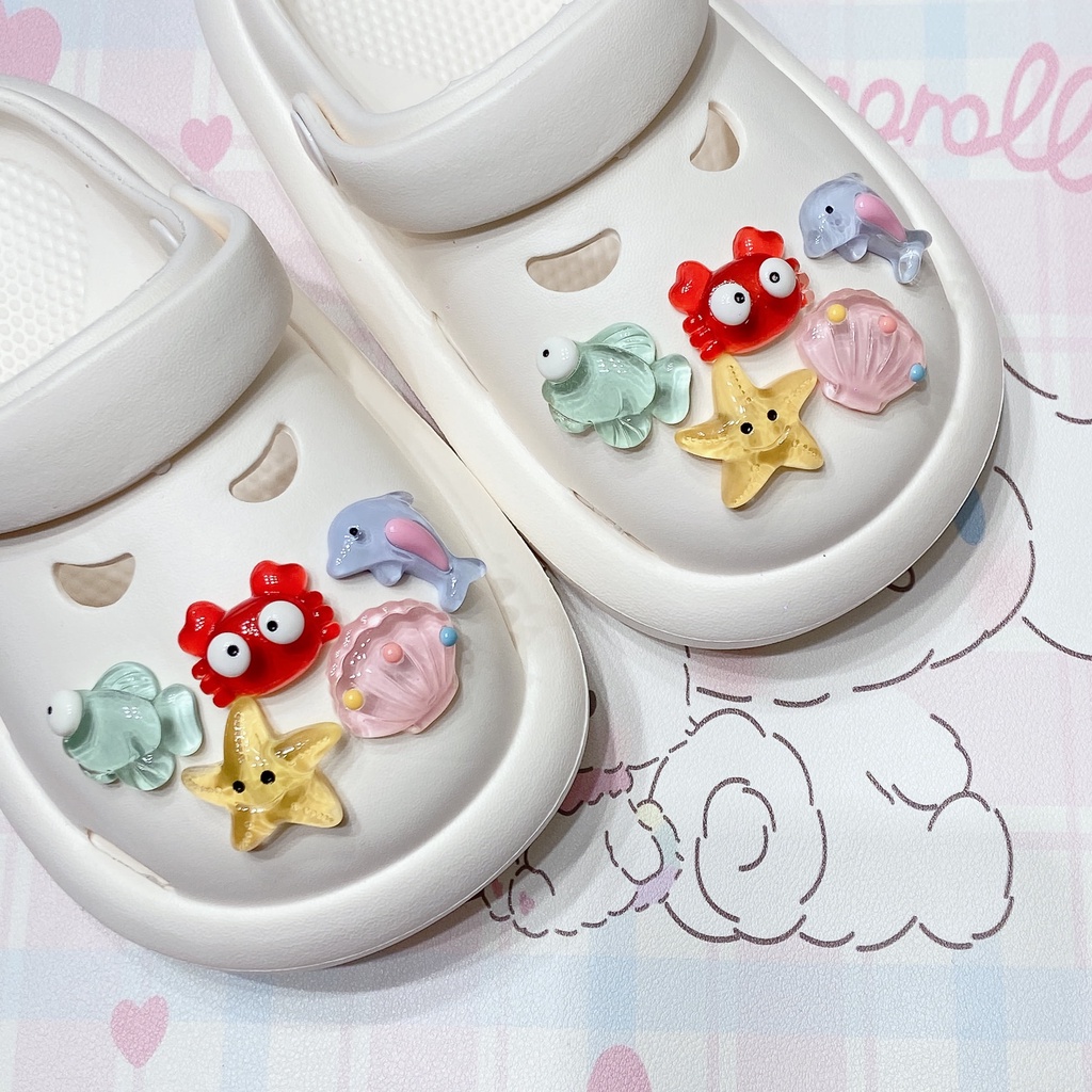 Sticker crocs Shoe Decoration for crocs đế caoSet 10 Mặt Dây Chuyền Trong Suốt Hình Cá Biển Dễ Thương diy