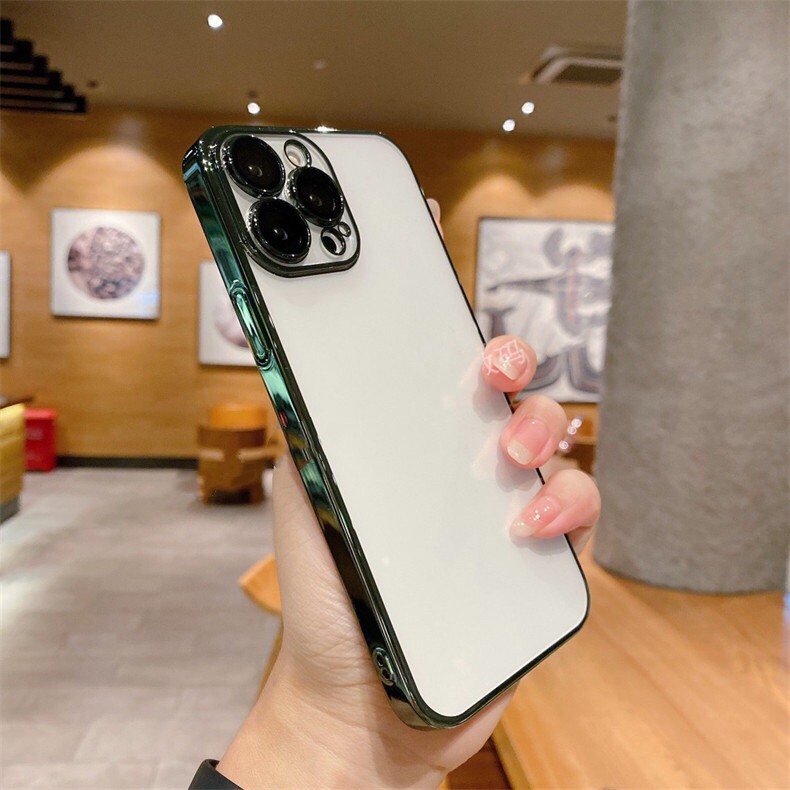Ốp lưng Sulada trong cứng viền màu cho iPhone 14 Pro Max, 13 Pro Max 12 bảo vệ cụm và mắt camera siêu đẹp (Không ố vàng)