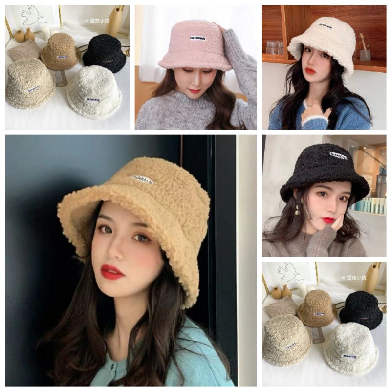 Mũ lông cừu bucket retro phong cách hàn quốc giữ ấm thu đông ulzzang 2021