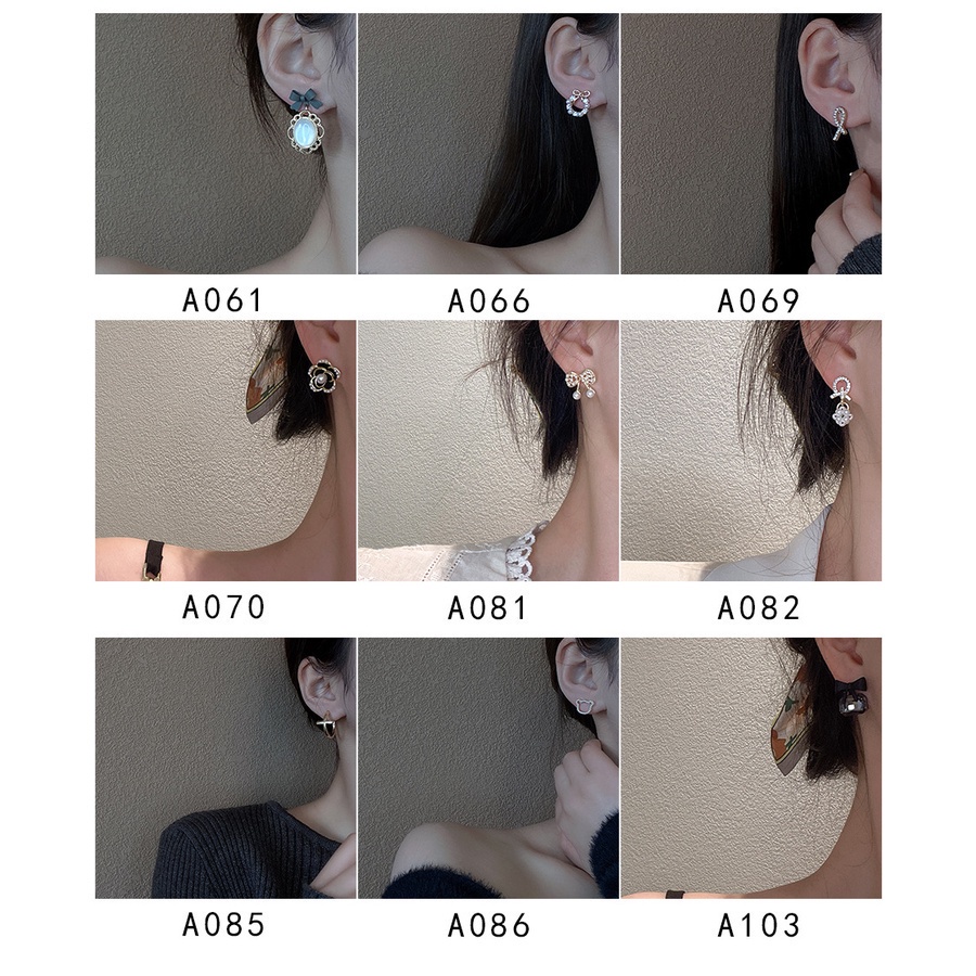 Bông tai mạ bạc 925 đính ngọc trai nhân tạo phong cách retro Hàn Quốc cho nữ